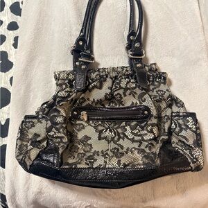 Kathy Van Zeeland Black and Cream Lace Shoulder Bag